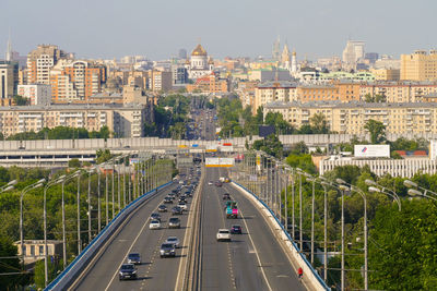 High angle view of highway and cityscape