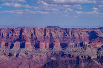 View of rock formations against cloudy sky