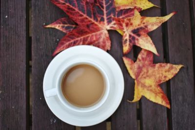 Directly above shot of coffee cup on table