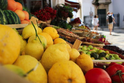 Close-up of fruits for sale at market stall