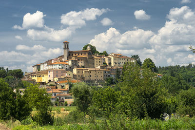 Buildings in town against sky