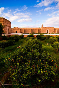 View of old ruin building against cloudy sky