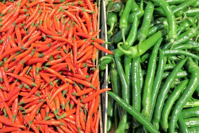 Full frame shot of chili peppers for sale at market stall