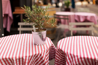 Close-up of dining tables in a french restaurant