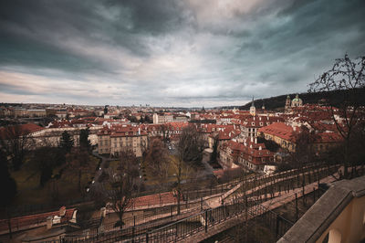 High angle view of buildings in city