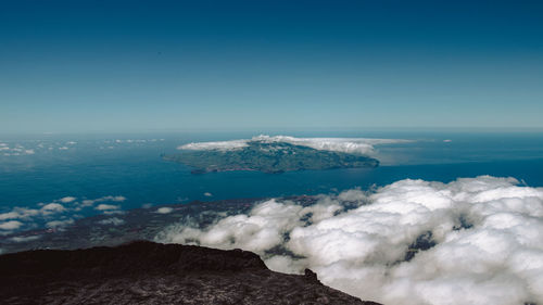 Scenic view of sea against clear blue sky