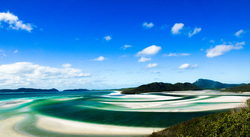 Scenic view of sea against blue sky