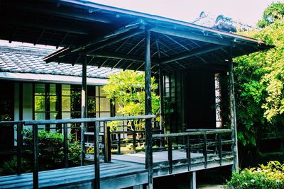 Covered walkway against house