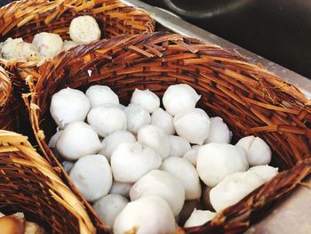 High angle view of vegetables in basket for sale