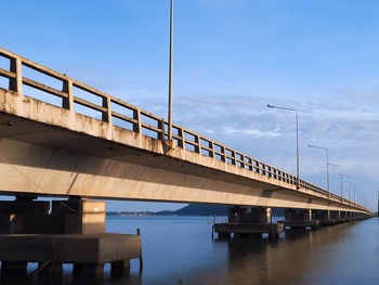 Low angle view of bridge over river against sky