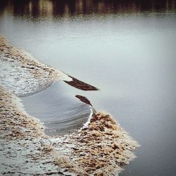 High angle view of snow on land