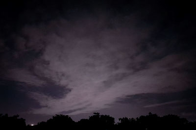 Low angle view of silhouette trees against sky at night