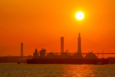 Scenic view of sea against orange sky