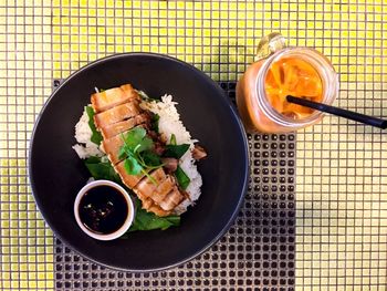 High angle view of food in plate