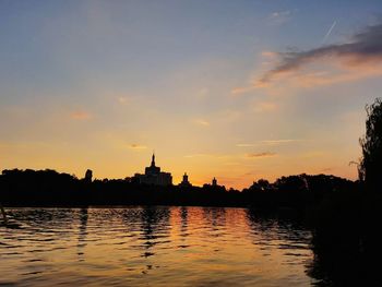 Silhouette of buildings at sunset