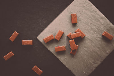 High angle view of toy blocks on table