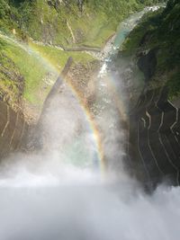 Aerial view of rainbow over water