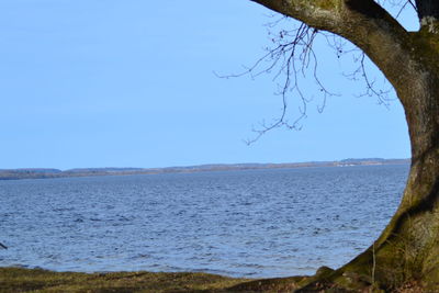 Scenic view of sea against clear blue sky