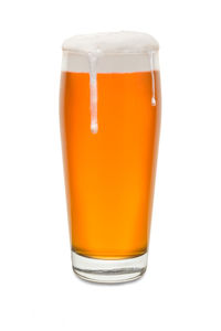 Close-up of beer glass against white background