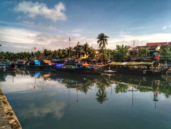 View of boats in marina