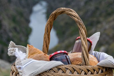 Close-up of wicker basket