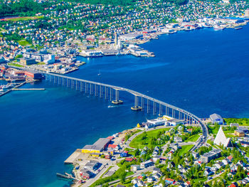 High angle view of city buildings