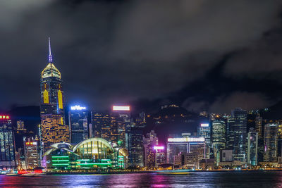 Illuminated buildings in city at night