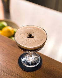 High angle view of drink on table