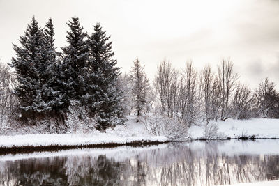 Scenic view of frozen lake against sky during winter