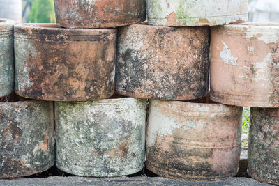 Close-up of stack of old stone wall