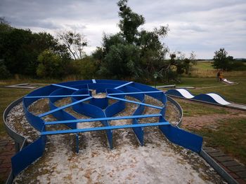 Built structure on field against sky