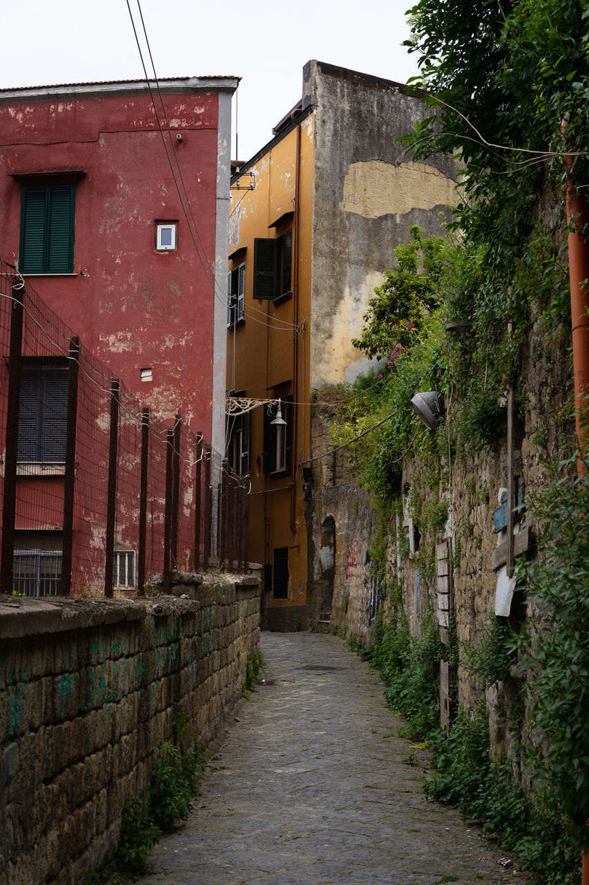 FOOTPATH AMIDST HOUSES AGAINST SKY