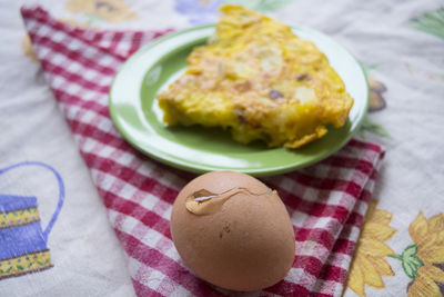 High angle view of breakfast on table