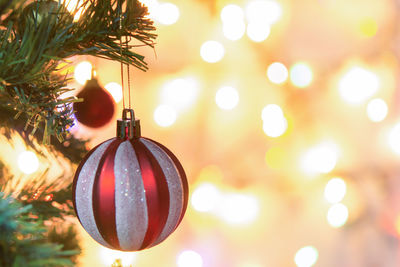 Close-up of illuminated christmas tree