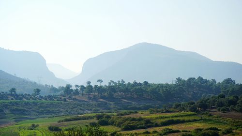 Scenic view of mountains against clear sky