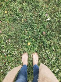 Low section of person standing on field