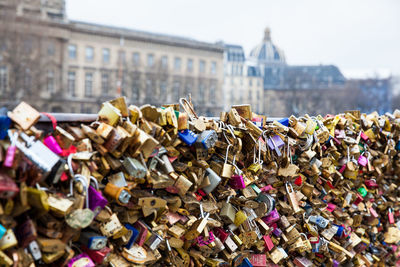 View of padlocks in city