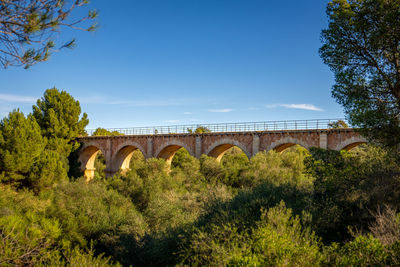 Arch bridge against clear blue sky