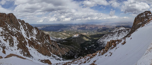 Aerial view of snowcapped mountains against sky