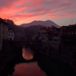 Scenic view of mountains against sky at sunset