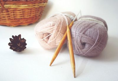 High angle view of objects on table