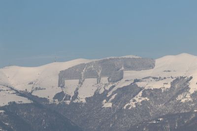 Scenic view of mountains against clear blue sky