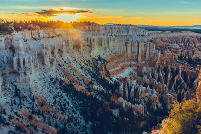 Aerial view of landscape during sunset