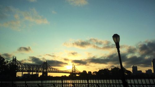 Bridge over river at sunset