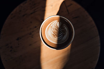 Directly above shot of coffee on table in cafe