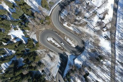 High angle view of snow covered landscape