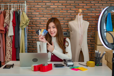 Woman working on table