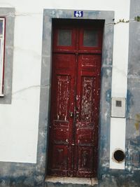 Close-up of red door