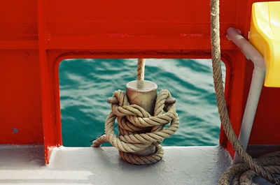 Close-up of rope tied to boat