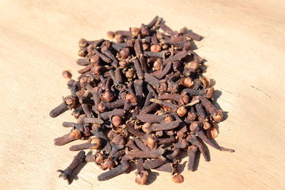 High angle view of coffee beans on table